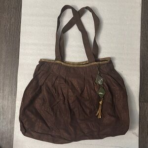 Brown/Gold Metallic Cloth Shoulder Bag Boho Fall Fairycore Grandma Minimalist